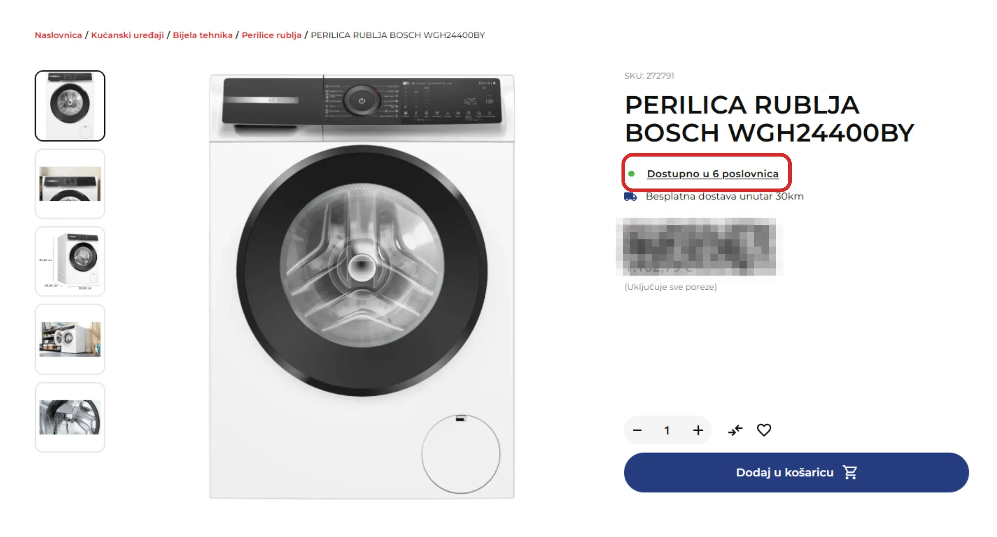 Primjer dostupnosti artikla